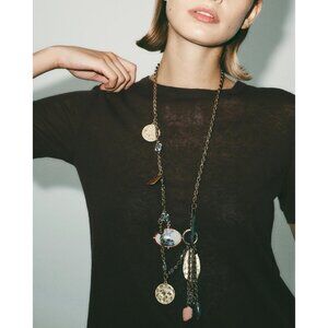 ZARA Convertible Chain Belt Necklace Gold Charms Boho Statement NWOT